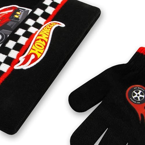 Hot Wheels Kids Hat And Gloves Set Race Car Winter Hats For Kids Boys Hat And Gloves Set One Size Black
