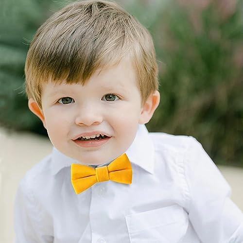 HOULIFE Velvet Bow Tie For Kid – Adjustable Pre-tied Bowtie For Boy Girls Solid Colour Butterfly Bow Ties For Party Ball Banquet Wedding