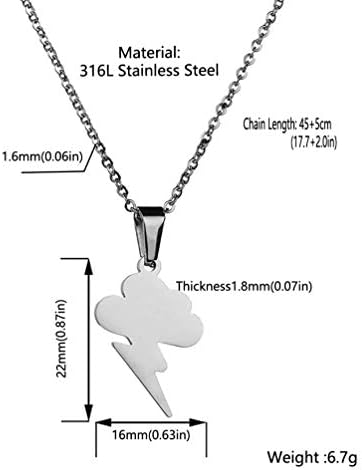 Houpotao Lightning Pendant Necklace Surgical Stainless Steel Hypoallergenic Cloud Weather Pendant Necklace For Boys Girls