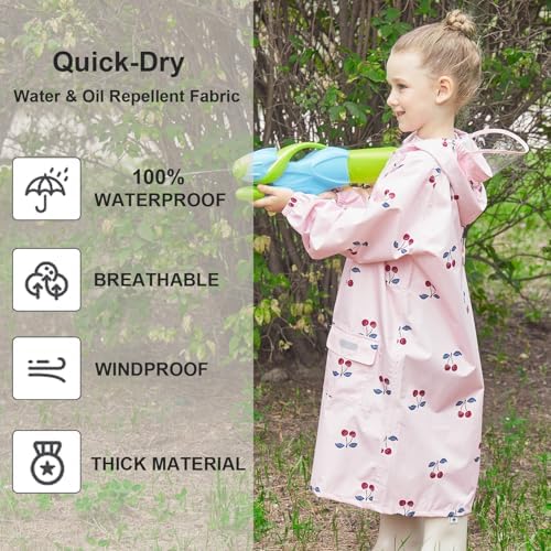 Hovkib Kids Raincoats Rain Poncho Toddler Girls Rain Jacket Waterproof Poncho Reusable Rainwear With Backpack Cover 2-12 Years