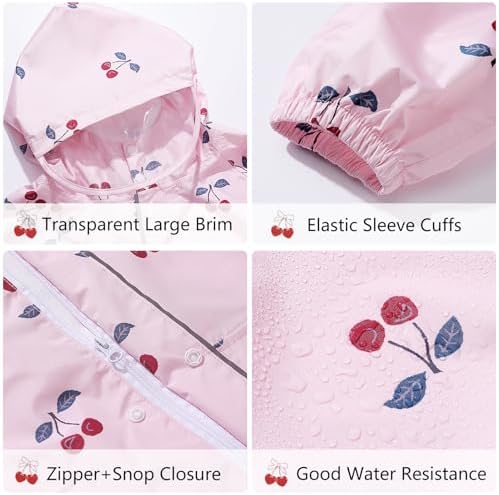 Hovkib Kids Raincoats Rain Poncho Toddler Girls Rain Jacket Waterproof Poncho Reusable Rainwear With Backpack Cover 2-12 Years