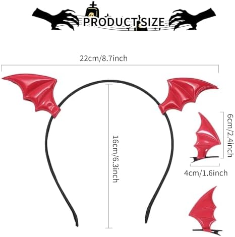 HPMAISON Halloween Bat Wing Headband Hair Clips Black Devil Wings Fashion Accessories For Women Girls Kids Halloween Costume Party Dress Up Bat Headpiece Cosplay Hair Hoop For Men Unisex