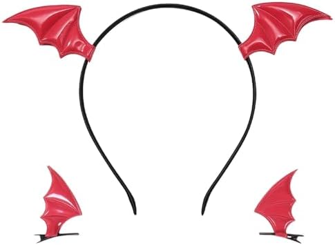 HPMAISON Halloween Bat Wing Headband Hair Clips Black Devil Wings Fashion Accessories for Women Girls Kids Halloween Costume Party Dress Up Bat Headpiece Cosplay Hair Hoop for Men Unisex