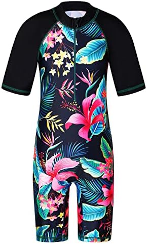 HUAANIUE Long Swimsuit Girls Swimming 1pcs Swimwear UPF 50+ UV Sunsuit with Zipper 4-12Y Summer Swimming Sportswear