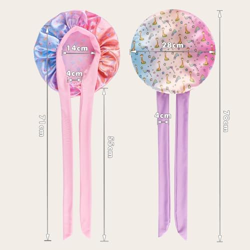 HUIXUANZE 3 PCS Kids Bonnets For Girls Kids Silk Bonnet For Sleeping Baby Bonnet Cute Printed Silk Lace Up Children's Nightcap A Sleeping Cap Suitable For Teenagers And Young Children