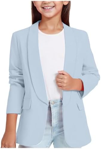 Hundakvy Girls' Blazers Suit Long Sleeve Top Girls Jackets Formal Suit Jacket Open Front for Kids Blazer Lapel Jacket Casual School Party Festival Prom Blazer Jackets Outerwear
