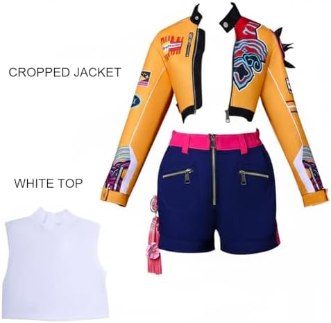 Hunters Cosplay Costume For Kids Kpop Hunters Ru-mi Costume Outfit With Jacket Shorts & Printed T-Shirt Kpop Demon Cosplay Halloween Costumes For Kids Cute Girls Birthday Gifts