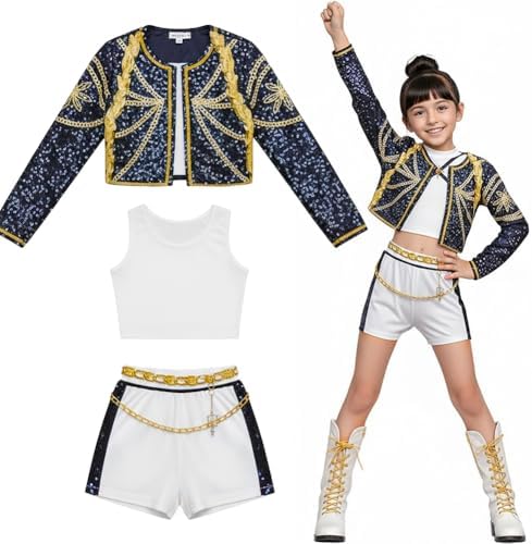 Hunters Cosplay Costume for Kids Kpop Hunters Ru-mi Costume Outfit with Jacket Shorts & Printed T-Shirt Kpop Demon Cosplay Halloween Costumes for Kids Cute Girls Birthday Gifts