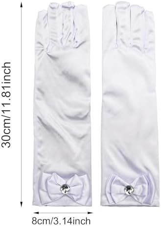 Husalsea Children's Long Satin Gloves With Bow And Rhinestone For Wedding Flower Girl Princess Dress Up Birthday Holiday Celebrations Costume Party Decorations