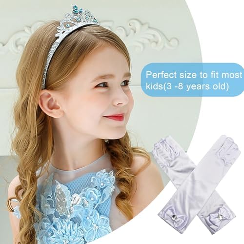 Husalsea Children's Long Satin Gloves With Bow And Rhinestone For Wedding Flower Girl Princess Dress Up Birthday Holiday Celebrations Costume Party Decorations