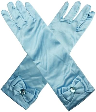 Husalsea Children's Long Satin Gloves With Bow and Rhinestone for Wedding Flower Girl Princess Dress Up Birthday Holiday Celebrations Costume Party Decorations