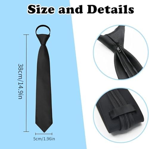 HUSHRICH 2Pcs Boys Tie Adjustable Zipper Kids Tie Black Necktie For Boys 8-12Years Perfect School Ties For Graduation Halloween Party Supplies And Daily Wear