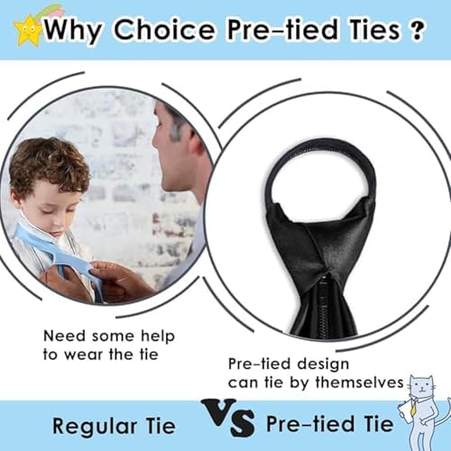 HUSHRICH 2Pcs Boys Tie Adjustable Zipper Kids Tie Black Necktie For Boys 8-12Years Perfect School Ties For Graduation Halloween Party Supplies And Daily Wear