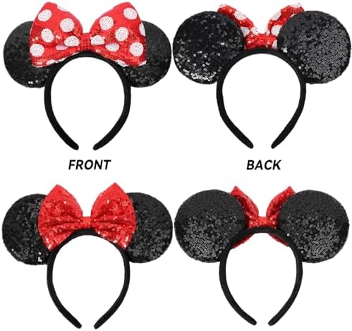 HXPLN 2 PCS Mouse Ears Headband Classic Mouse Ears For Women Girls Adult Shiny Headband For Park Trips Party Cosplay Costumes (Red)