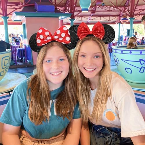 HXPLN 2 PCS Mouse Ears Headband Classic Mouse Ears For Women Girls Adult Shiny Headband For Park Trips Party Cosplay Costumes (Red)