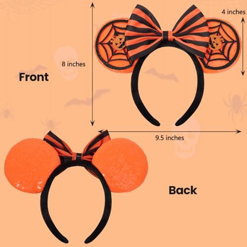 HXPLN Halloween Mouse Ears Halloween Headband For Women Adult Boys Girls Pumpkin Headband For Theme Party Cosplay Costume Hair Accessories (Pumpkin)