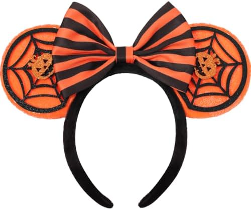 HXPLN Halloween Mouse Ears Halloween Headband for Women Adult Boys Girls Pumpkin Headband for Theme Party Cosplay Costume Hair Accessories (Pumpkin)