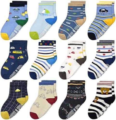 HYCLES Baby Girp Socks 12 Pairs for Boys Girls 0-7 Years Toddler Infant Kids Children Non Skid Anti-slip Socks