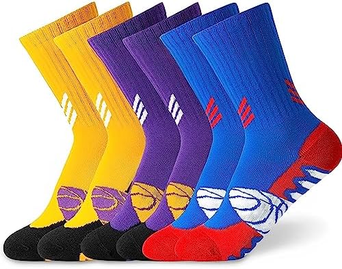 HYCLES Kids Basketball Sports Socks 3 Pairs for Boys and Girls 6-16 Years Youth Soccer Football Rugby Socks Young Athletes Premium Quality Moisture-Wicking and Durable