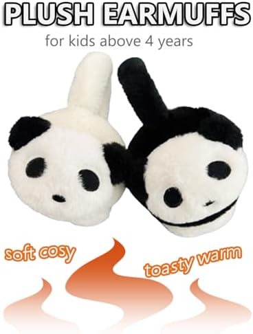 IEasey Cute Panda Kids Fluffy Winter Earmuffs Girls Boys Faux Fur Ear Warmer Soft Warm Fleece Cushioned Ear Muffs Earflaps Plush Ears Protector Children Warm Ear Covers Xmas Gift Winter Birthday Gift