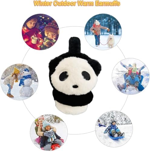 IEasey Cute Panda Kids Fluffy Winter Earmuffs Girls Boys Faux Fur Ear Warmer Soft Warm Fleece Cushioned Ear Muffs Earflaps Plush Ears Protector Children Warm Ear Covers Xmas Gift Winter Birthday Gift