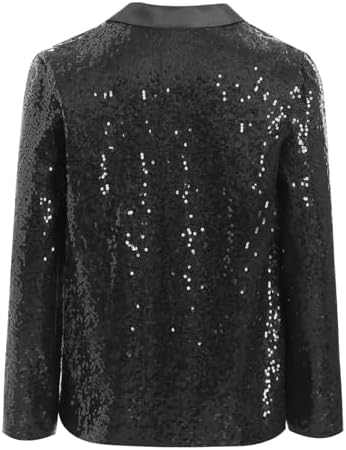 IEFiEL Girls Lapel Button Down Suit Coat Sequin Blazers Jacket Hip Hop Jazz Dance Costume For Disco Party