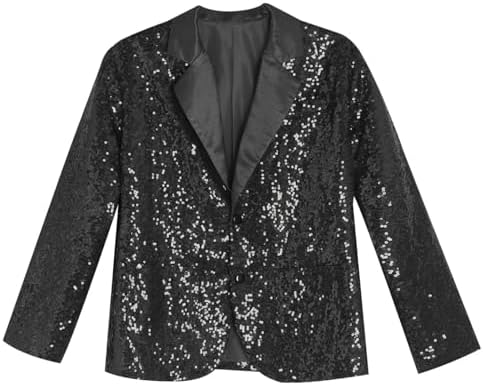IEFiEL Girls Lapel Button Down Suit Coat Sequin Blazers Jacket Hip Hop Jazz Dance Costume For Disco Party