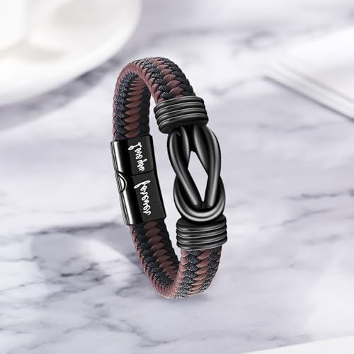 Ilasif Infinity Bracelet For Boys Brown Braided Leather Stainless Steel Engraved With Love You Forever Jewelry 7.5 Inches Birthday For Boyfriend Son Grandson Age 10/13/16/18