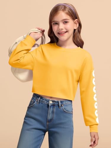 Imily Bela Girls Sweatshirt Daisy Pinted Crop Tops Cute Kids Jumper Long Sleeve Pullover Tee Shirts Clothes