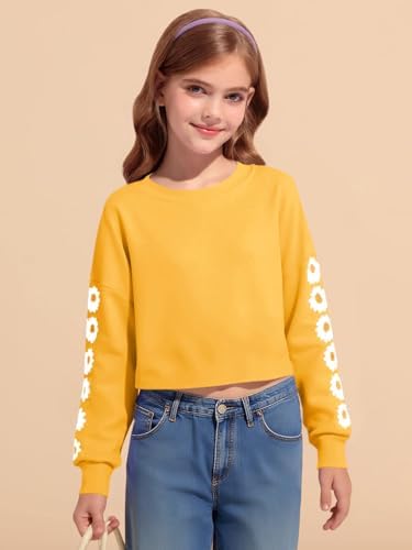 Imily Bela Girls Sweatshirt Daisy Pinted Crop Tops Cute Kids Jumper Long Sleeve Pullover Tee Shirts Clothes