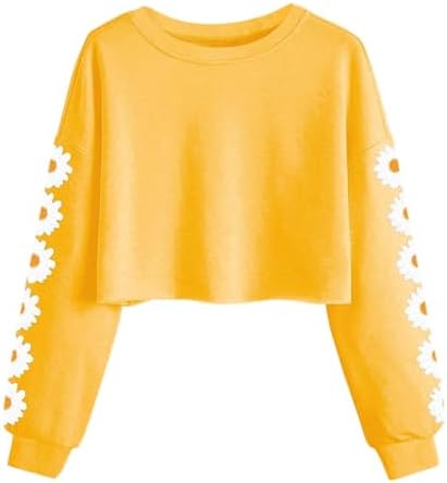 Imily Bela Girls Sweatshirt Daisy Pinted Crop Tops Cute Kids Jumper Long Sleeve Pullover Tee Shirts Clothes