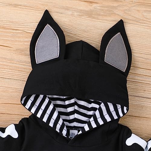 ImKutie Baby Halloween Outfits Cute Newborns Boys Girls First Halloween Clothes Skeleton Bat Romper Long Sleeve Cotton Jumpsuit With Hat For 0-24 Months