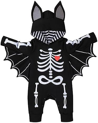 imKutie Baby Halloween Outfits Cute Newborns Boys Girls First Halloween Clothes Skeleton Bat Romper Long Sleeve Cotton Jumpsuit with Hat for 0-24 Months