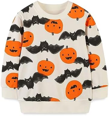 imKutie Kids Halloween Jumpers Toddler Boys Girls Sweatshirts Cartoon Pumpkin Bat Long Sleeve Pullover Jumper Shirt Tops for 1-7 Years
