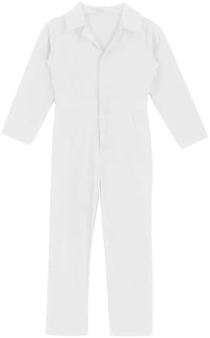 Inlzdz Girls Boys Mechanic Boiler Suit Costume Long Sleeve Mechanic Coveralls Flightsuit Jumpsuit White 11-12 Years
