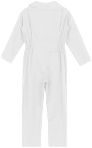 Inlzdz Girls Boys Mechanic Boiler Suit Costume Long Sleeve Mechanic Coveralls Flightsuit Jumpsuit White 11-12 Years