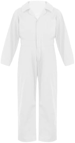 inlzdz Girls Boys Mechanic Boiler Suit Costume Long Sleeve Mechanic Coveralls Flightsuit Jumpsuit White 11-12 Years