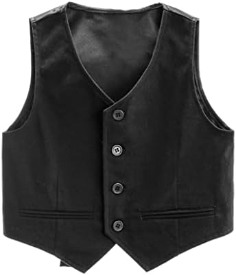 Inlzdz Kids Boys V Neck Button Down Tuxedo Formal Suit Waistcoat Vest Single Breasted Wedding Birthday Party Blazer