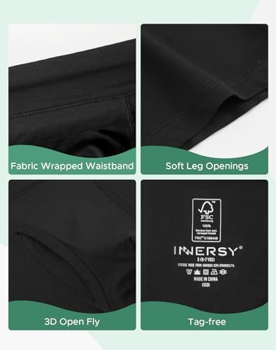 INNERSY Boys Boxers Bamboo Underwear Trunks With Fly Pants Soft Underpants Age 6-18 Years Pack Of 6