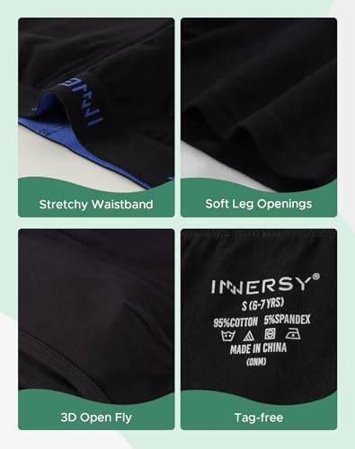 INNERSY Boys Underwear Cotton Boxers Shorts Multipack Underpants With Fly 6-18 Years Pants Pack Of 5
