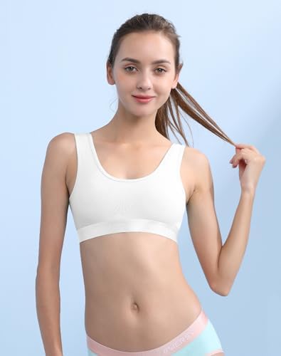 INNERSY Girls Sports Bra Cotton Crop Tops Non Padded Training Bras Kids To Teens 6-16 Years 3 Pack