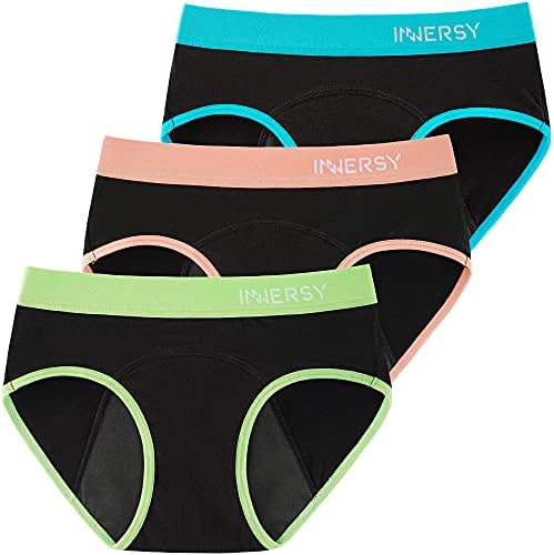 INNERSY Teen Girls Knickers Period Pants Cotton Leakproof Menstrual Underwear Pack of 3