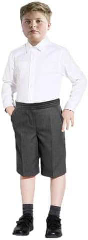 INSAFIANS Boys Pull up School Shorts Half Elastic on Back Side (No Zip or Clip) Pull Up Grey Shorts