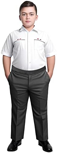 INSAFIANS Boys Slim Full Elasticated Waist Pull Up Trousers Black Grey All Around Elastic Age 1 To 16 School Trousers