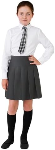 INSAFIANS Girl's School Skirts Grey Black High Waist All Around Pleated Skirt School Uniform 9 10 11 12 13 14 15 16 Years