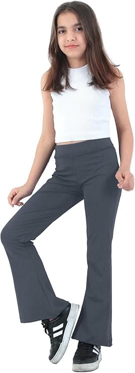 INSAFIANS School Pull Up Trousers For Girls Elasticated Waist Stretchy Kids School Pants Ribbed Material
