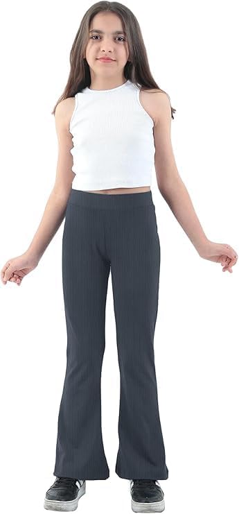 INSAFIANS School Pull Up Trousers For Girls Elasticated Waist Stretchy Kids School Pants Ribbed Material
