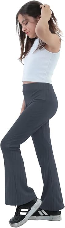 INSAFIANS School Pull Up Trousers For Girls Elasticated Waist Stretchy Kids School Pants Ribbed Material