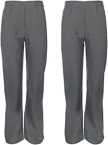 Inspire Me Pack of 2 Girls Back to School Pull Up Half Elasticated Waist Trousers Stretch Waistband Casual Formal Uniform Plain Nursery Pants Bottom Legging Kids Children