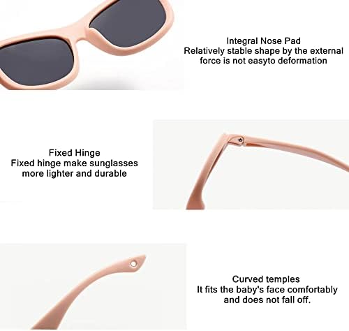 INszkoos Flexible Polarized Baby Sunglass With Strap Adjustable Infant Outdoor Sunshade UV 400 Protection Soft Silicone Frame Baby Sunglasses For 0-36 Months Toddler Newborn Boys Girls